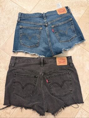Levis 501 High Rise Button Fly Denim Faded Black & Dark Denim Shorts Sz 29